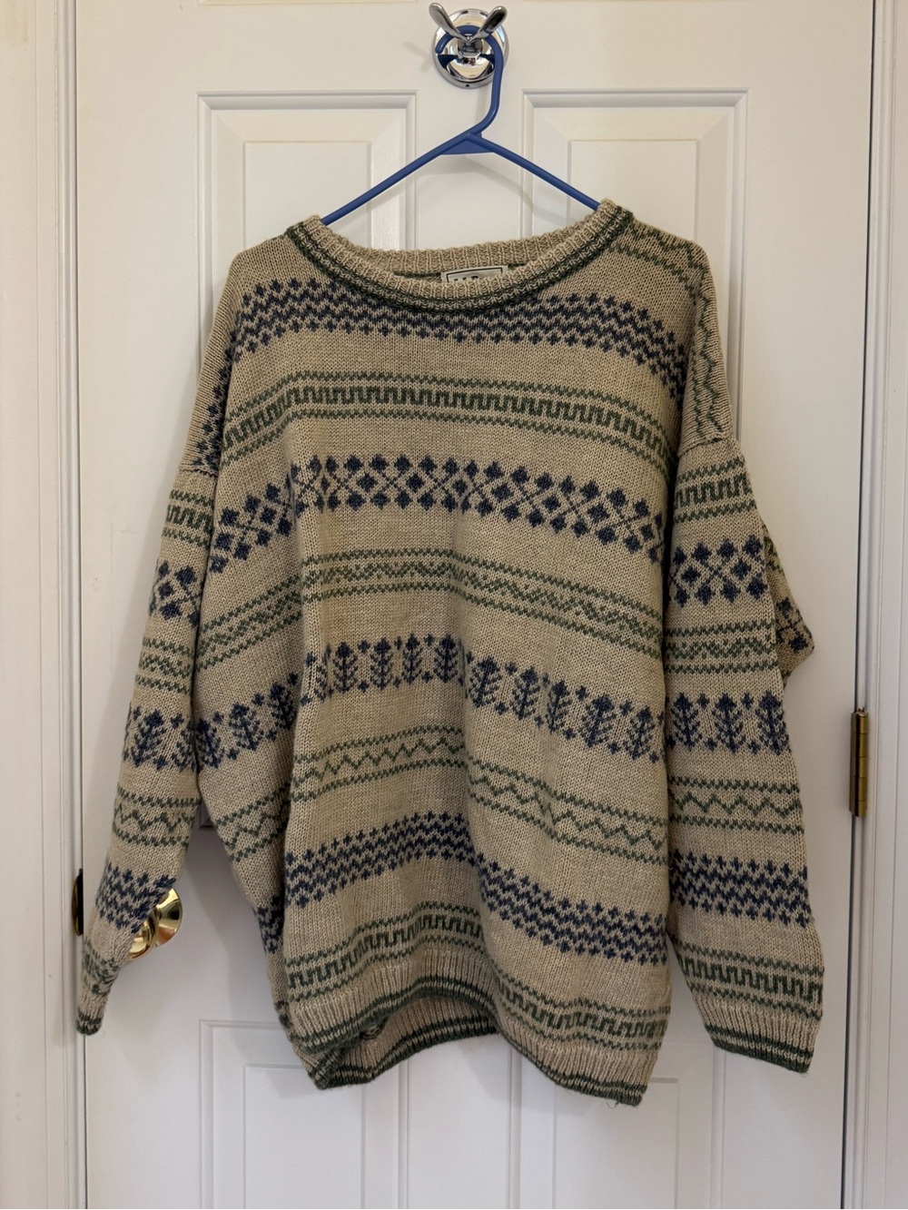 L.L. Bean Sweater with Navy and Olive Fair Isle Pattern